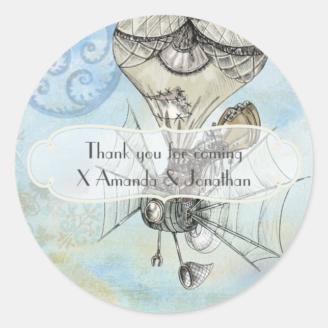 Vintage Paris Steampunk Wedding Party Classic Round Sticker (Front)