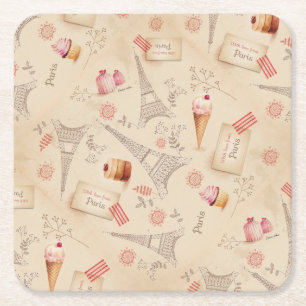 Vintage Paris Sweets Square Paper Coaster
