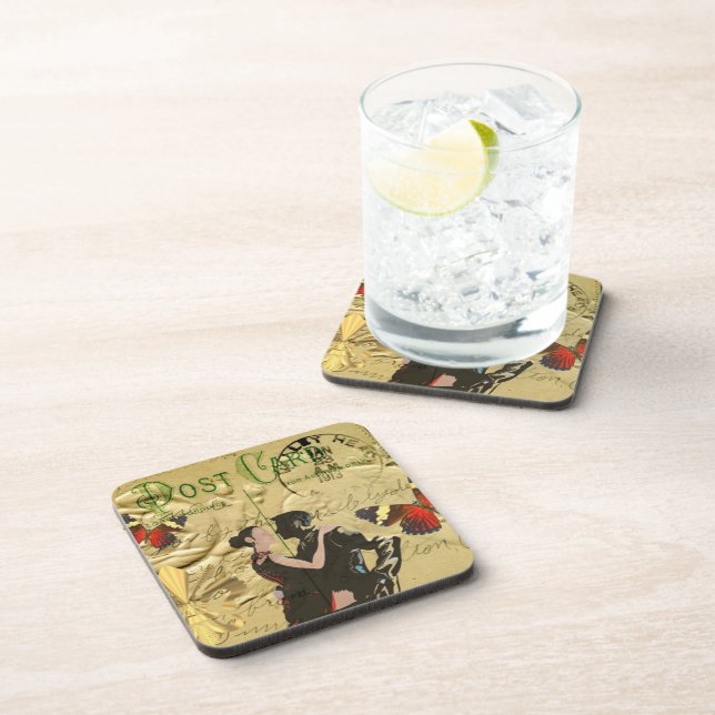 Vintage Paris Tango post card Beverage Coaster (Right Side)
