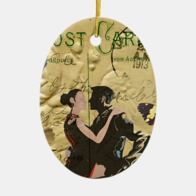 Vintage Paris Tango post card Ceramic Ornament (Front)