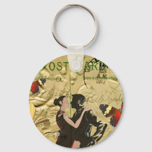 Vintage Paris Tango post card Keychain