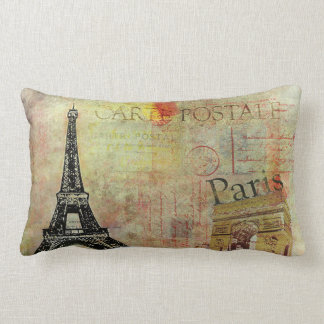 Vintage Paris Theme Lumbar Pillow/ Carte Postale Pillow