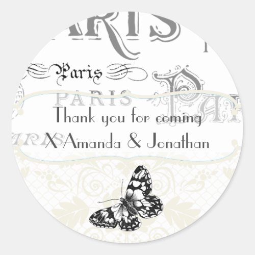Vintage Paris Themed Wedding Party Personalized Classic Round Sticker