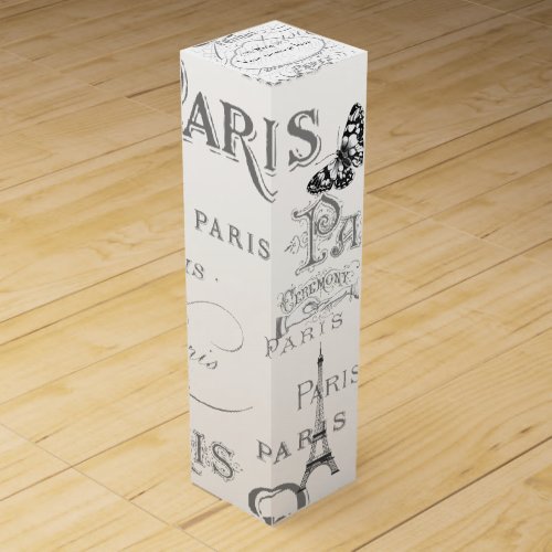 Vintage Paris Themed White Wedding Personalized Wine Gift Box