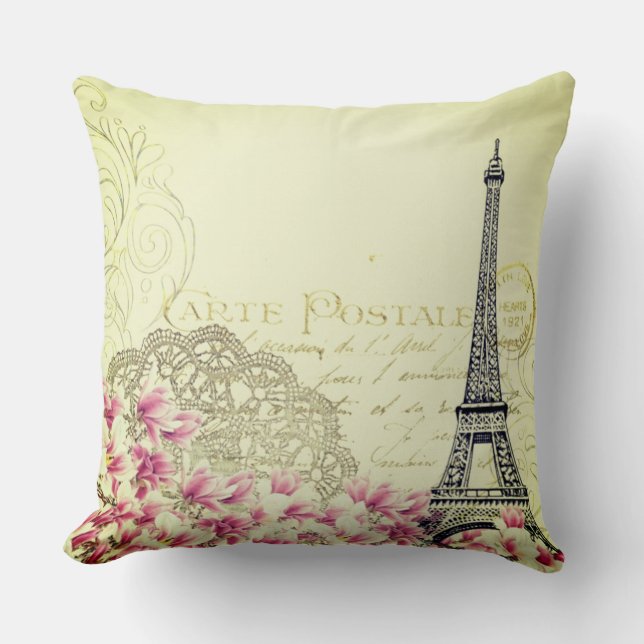 Vintage Paris Throw Pillow (Front)