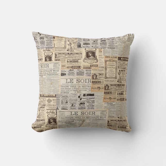 Vintage Paris Throw Pillow (Front)