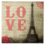 Vintage Paris Tile<br><div class="desc">Vintage Eiffel Tower image in Paris, France. An old French love letter is faded in the background.</div>