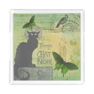 Vintage Paris Tour of Chat Noir Collage Acrylic Tray
