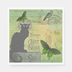 Vintage Paris Tour of Chat Noir Collage Napkins