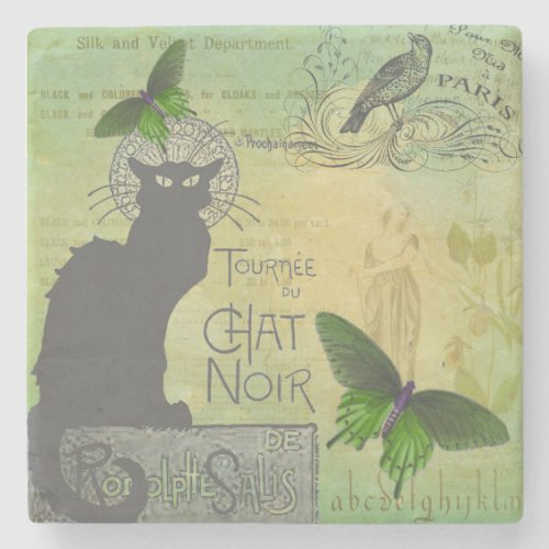 Vintage Paris Tour of Chat Noir Collage  Stone Coaster