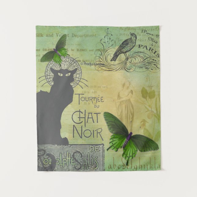 Vintage Paris Tour of Chat Noir Collage   Tapestry (Front)