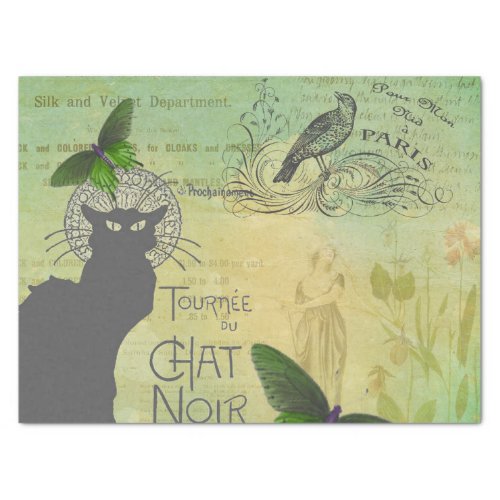 Vintage Paris Tour of Chat Noir Collage  Tissue Paper