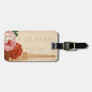 Vintage Paris Tower with Rustic Flowers Luggage Tag