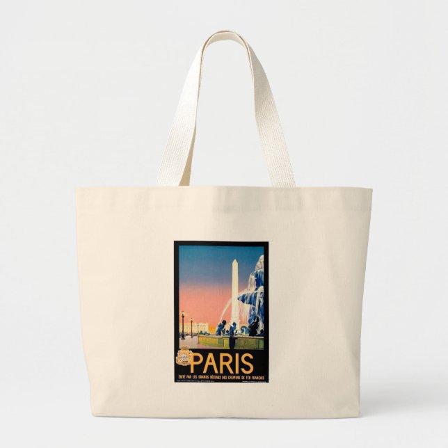 Vintage Paris Travel Advertisement Large Tote Bag (Front)