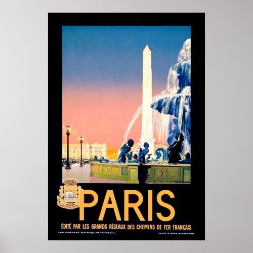 Vintage Paris Travel Advertisement Poster