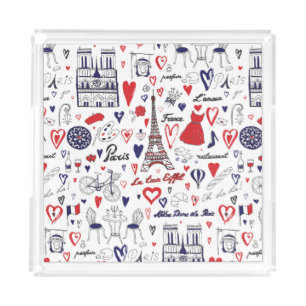 Vintage Paris: Travel Line Pattern Acrylic Tray