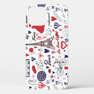 Vintage Paris: Travel Line Pattern iPhone 12 Case