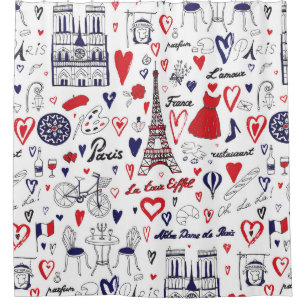 Vintage Paris: Travel Line Pattern Shower Curtain