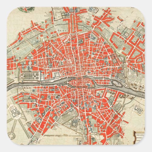 Vintage Paris travel map Old city Retro France Square Sticker