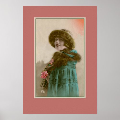 Vintage Paris womens fashion fur hat and coat Poster