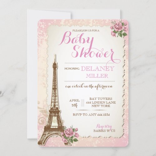 Vintage Parisian Baby Shower Girl Invitations