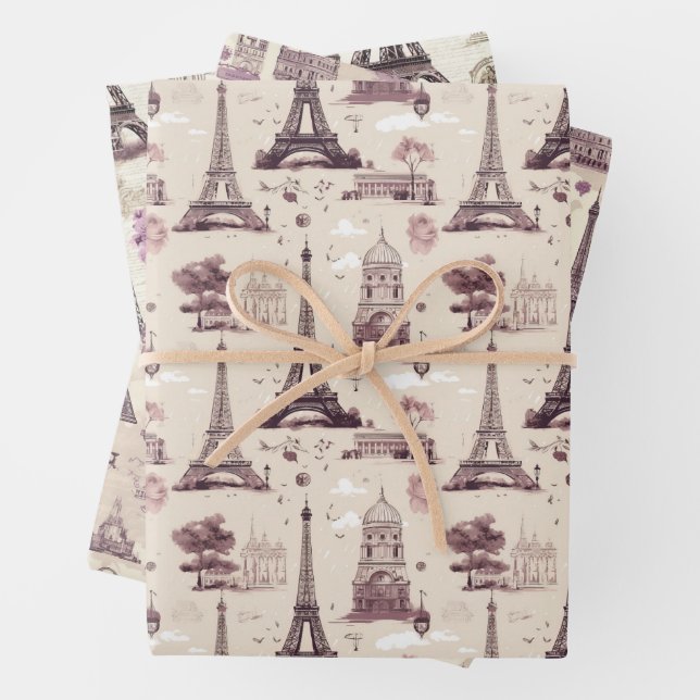 Vintage Parisian Charm Wrapping Paper Sheets (In situ)