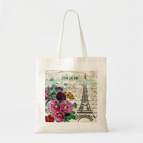 Vintage Parisian Hollyhock Bouquet Tote Bag