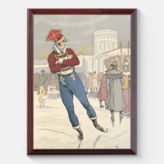 Vintage Parisian Ice Skating Fashion 1898 Award Plaque