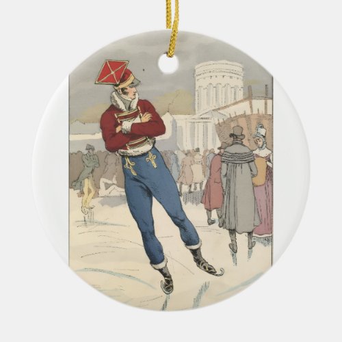 Vintage Parisian Ice Skating Fashion 1898 Ceramic Ornament