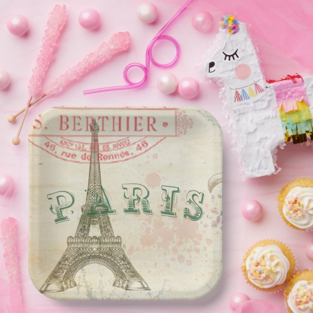 Vintage Parisian Party Paper Plates (Party)