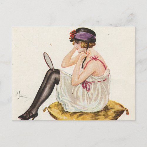 Vintage Parisian Pin_Up Girl Postcard