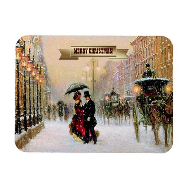 Vintage Parisian Scene Christmas Gift Magnets (Horizontal)
