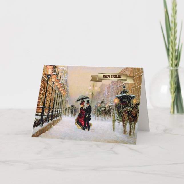 Vintage Parisian Scene Christmas  Holiday Card (Front)