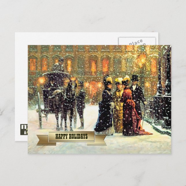 Vintage Parisian Scene Christmas  Holiday Postcard (Front/Back)
