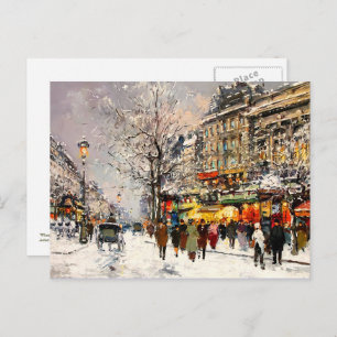 Vintage Parisian Scene Christmas Holiday Postcard
