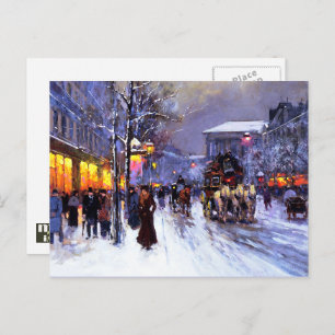 Vintage Parisian Scene Christmas Holiday Postcard