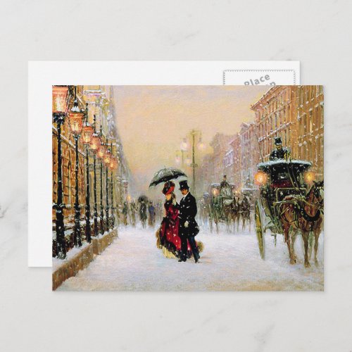 Vintage Parisian Scene Christmas  Holiday Postcard