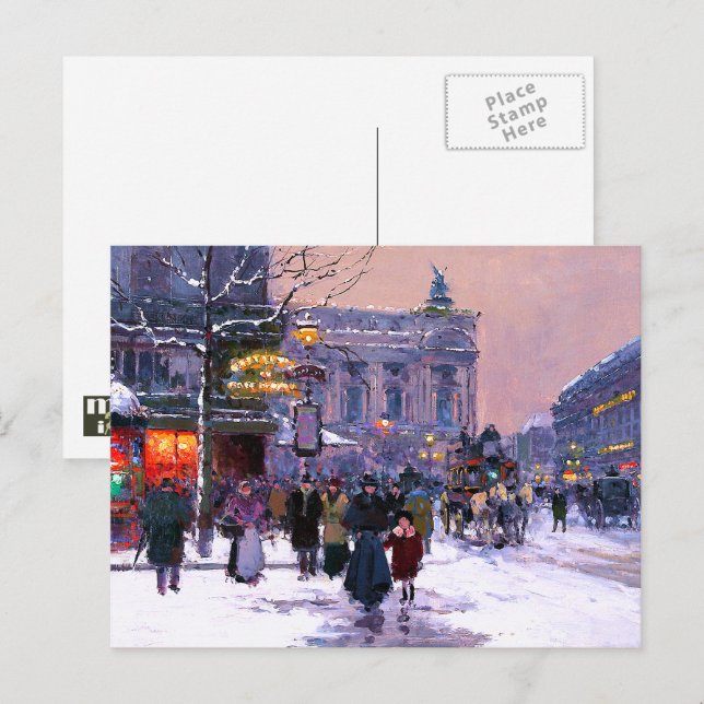 Vintage Parisian Scene Christmas Postcards (Front/Back)