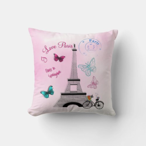 Vintage Parisian Style Love Paris Throw Pillow