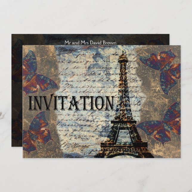 Vintage Parisian wedding invitation (Front/Back)