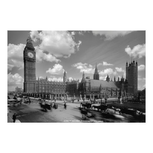 Vintage Parliament and Westminster Hall c 1880 Photo Print