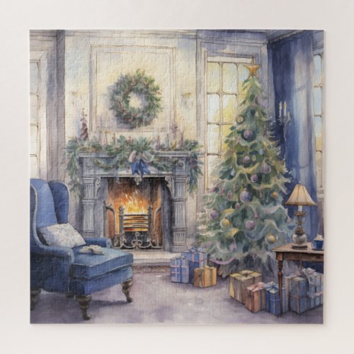 Vintage Parlor Christmas Tree Fireplace Jigsaw Puzzle