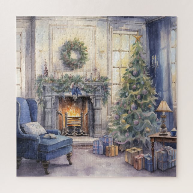 Vintage Parlor Christmas Tree Fireplace Jigsaw Puzzle (Vertical)