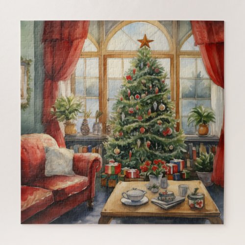 Vintage Parlor Christmas Tree Fireplace Jigsaw Puzzle