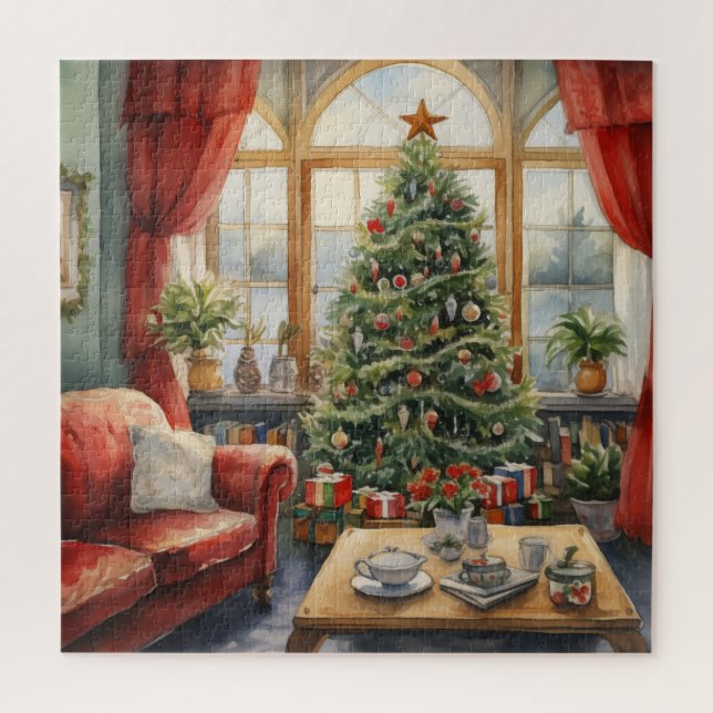 Vintage Parlor Christmas Tree Fireplace Jigsaw Puzzle (Vertical)