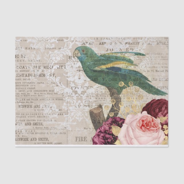 Vintage Parrot Collage Tissue Paper (Front)