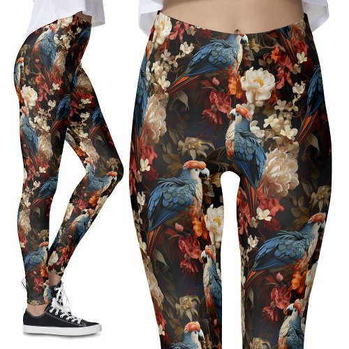 Vintage Parrot Floral Leggings