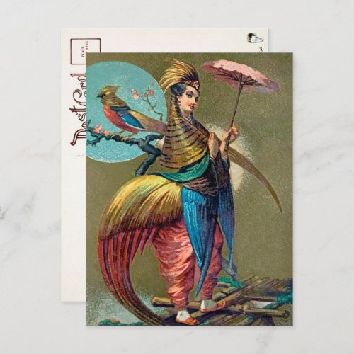 Vintage Parrot Girl Postcard 