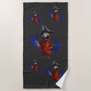 Vintage Parrot Pirate Island Beach Towel