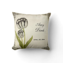 Vintage Parrot Tulip Personalized Keepsake Pillow